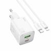 Laadija Hoco N41, USB A + C, 20 W, PD QC 3A, Lightning kaabel, valge