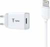 Telefoni laadija T-PHOX MINI-EU, Lightning, 120 cm, valge