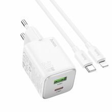 Laadija Hoco N41, USB A + C, 20 W, PD QC 3A, Lightning kaabel, valge