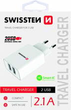 Laadija Swissten, USB/AC/DC, 2x USB, 2.1A, valge
