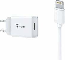 Telefoni laadija T-PHOX MINI-EU, Lightning, 120 cm, valge