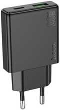 Seinalaadija Hoco Slim N38, USB A + USB C, PD QC3.0, 3A, 20W, must