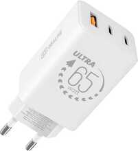 Seinalaadija Obal:Me GaN USB-A + 2x USB-C, 65 W, valge