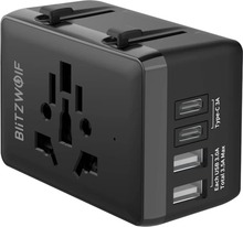 Reisiadapter Blitzwolf BW-TA1, 4in1, 2xUSB + C, PD 20W