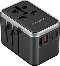 Reisiadapter Vention FJFB0 GaN, 65 W, 2xUSB-C, 2xUSB-A, must