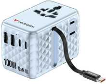 Reisiadapter Verbatim 30192, EU/UK/US, GaN, 2xUSB-C, 2xUSB-A, 100W, sinine