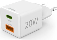 Seinalaadija Hama 00201991 Mini 20W PD/QC, 1x USB-C, 1x USB-A, valge