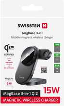 Juhtmevaba laadija Swissten MagBase 3in1 Qi2, kokkupandav, must, MagSafe ühilduv