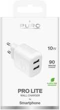 Seinalaadija Puro PROLITE 10W, 2x USB-A, valge