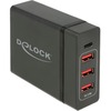 Seinalaadija Delock USB Ladegert, 1x USB-C PD + 3x USB-A, 60 W, must
