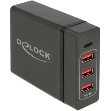 Seinalaadija Delock USB Ladegert, 1x USB-C PD + 3x USB-A, 60 W, must