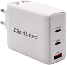 Seinalaadija Qoltec 100W GaN, 2xUSB-C PD, 1xUSB QC 3.0, valge
