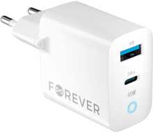Laadija Forever TC-06-45AC GaN, 1x USB-C, 1x USB, 45W, valge