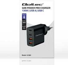 Laadija Qoltec GaN Power Pro, 2xUSB-C, 2xUSB, 130W, must
