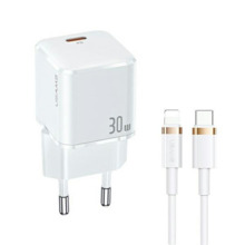 Võrgulaadija Usams UXTZH02, 1xUSB-C, 30W, USB-C/Lightning kaabel, valge