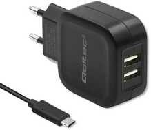 Laadija Qoltec 50188, 17W, 2xUSB, USB-C, must