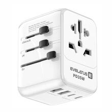 Reisiadapter Evelatus 651DCPro 35 W, 1 PD, 2 USB-C, 2 USB, valge