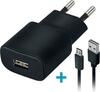 Laadija Forever TC-01, 1x USB 2A, must, microUSB kaabel