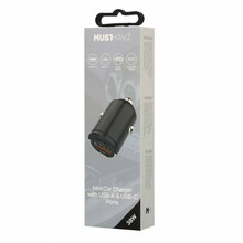Autolaadija Musthavz, USB-A, USB-C, 38W, must