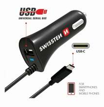 Autolaadija Swissten Premium, 12/24V, 2.4A, USB-C, must