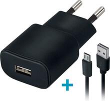 Laadija Forever TC-01, 1x USB 2A, must, microUSB kaabel