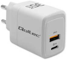 Laadija Qoltec 35W GaN, 5-20V, 1xUSB-C PD, 1xUSB, valge
