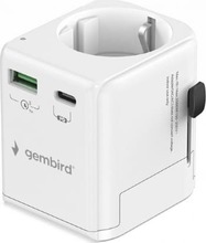 Reisiadapter Gembird, universaalne, 20 W, valge