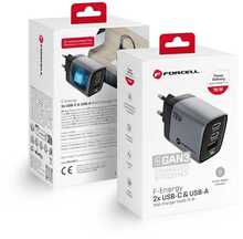 Reisilaadija Forcell F-Energy GaN III VT-37, 70W, 2x USB-C + USB-A, LCD ekraan, hall