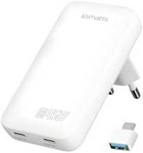 Seinalaadija 4smarts FlatPlug Slim Dual 45W GaN, 2xUSB-C, valge