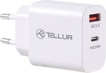 Seinalaadija Tellur PDHC, 20W + QC3.0 18W, valge