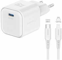 Reisilaadija Swissten GaN, USB-C 35 W, USB-C to Lightning kaabel, valge