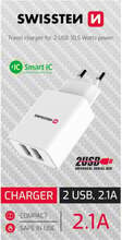 Reisilaadija Swissten Smart Travel Charger 2x USB-A 2.1A, valge