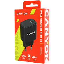 Seinalaadija Canyon H-20, USB-C PD, 20 W, must