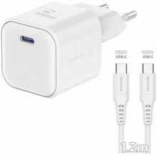 Reisilaadija Swissten GaN, USB-C 35W PD, 1.2m kaabel, valge