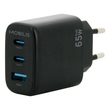 Laadija Mobilis 001364, universaalne, 65W, 2USB-C + 1USB-A, must