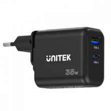 Seinalaadija Unitek GaN PD 35W, USB-C + USB-A, must