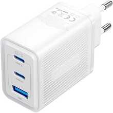 Seinalaadija Vention FERW0-EU, 2xUSB-C, USB-A, 65W, GaN, valge