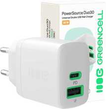Laadija Green Cell PowerSource Duo30, USB/USB-C, 30 W, valge