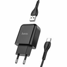Seinalaadija Hoco Cabo Travel Charger, 10 W, USB A, USB A kuni USB C kaabel, must