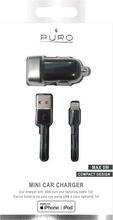 Autolaadija Puro MCHUSBAPLTCBLK, 5V 1A, 5W, Lightning kaabel, must