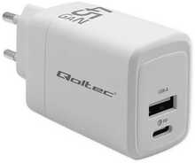 Laadija Qoltec 45W GaN, 1x USB-C PD, 1x USB QC 3.0, valge