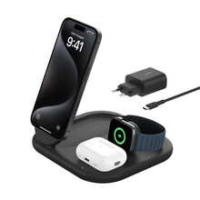 Magnetiline laadimisalus Belkin BOOSTCHARGE 3in1 Qi2 15W, must, kokkupandav