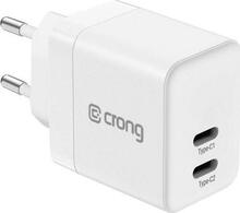 Seinalaadija Crong Ultra Compact GaN, 35W, 2x USB-C, valge