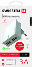 Laadija Swissten MFI Travel Charger, 2x USB-A, 3 A, 120 cm, valge