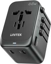 Reisiadapter Unitek P1122ABK01 EU/US/UK/AUS, PD, 65 W, must