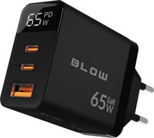 Seinalaadija Blow USB pesa + USB-Cx2 PD 65W GAN, must, vatimeetriga