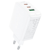 Seinalaadija Acefast A41, 2x USB-C + USB, GaN 65W, valge