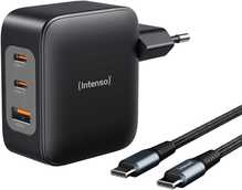 Seinalaadija Intenso 7810010 GaN, 100 W, 2x USB-C, 1x USB-A, 2 m kaabel, must