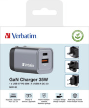 Seinalaadija Verbatim GNC-35, 35W, USB-C/USB-A, hall