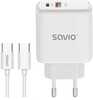 Seinalaadija Savio LA-13, universaalne, 20 W, USB-A, USB-C, valge, 1 m kaabel